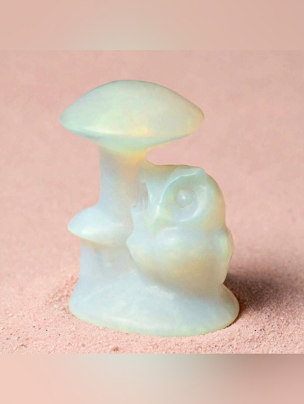 100g Whimsical Hand-Carved Opalite Owl & Mushroom Crystal Figurine Decor  2.5"